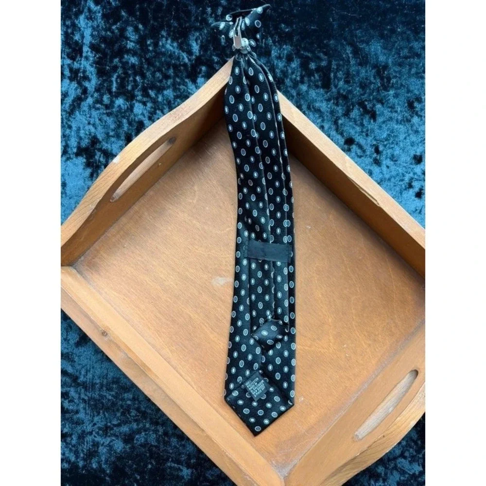 Boys Clip-On Tie Black Blue Silver Polka Dot 13